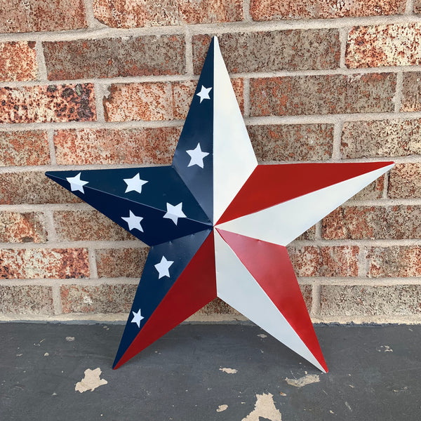 12",16",24",30",36" USA AMERICAN FLAG STAR STYLE #1 RED WHITE & BLUE METAL BARN STAR WALL ART HANDMADE STYLE# 1