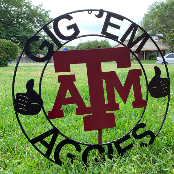TEXAS A&M, GIGEM AGGIES THUMBS UP METAL CUSTOM VINTAGE CRAFT TEAM SIGN HANDMADE