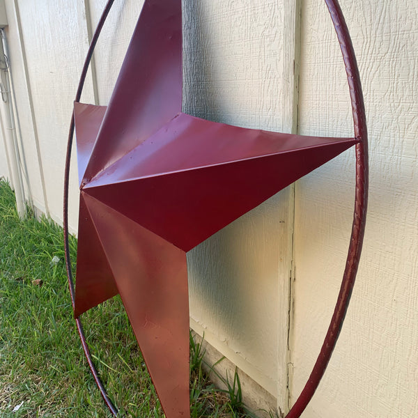 24",32",36" CRANBERRY RED STAR BARN METAL LONESTAR TWISTED ROPE RING WALL ART WESTERN HOME DECOR BRAND NEW