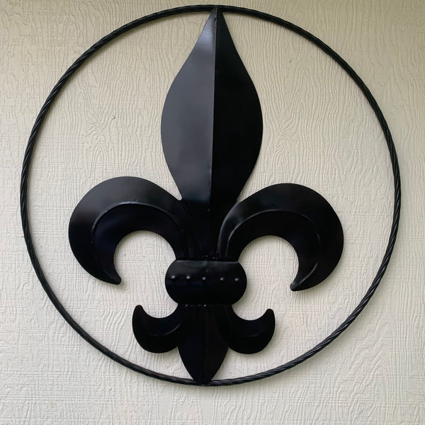 #EH10645 24", 36" GLOSS BLACK FLEUR DE LIS METAL WALL ART SIGN WESTERN HOME DECOR HANDMADE NEW