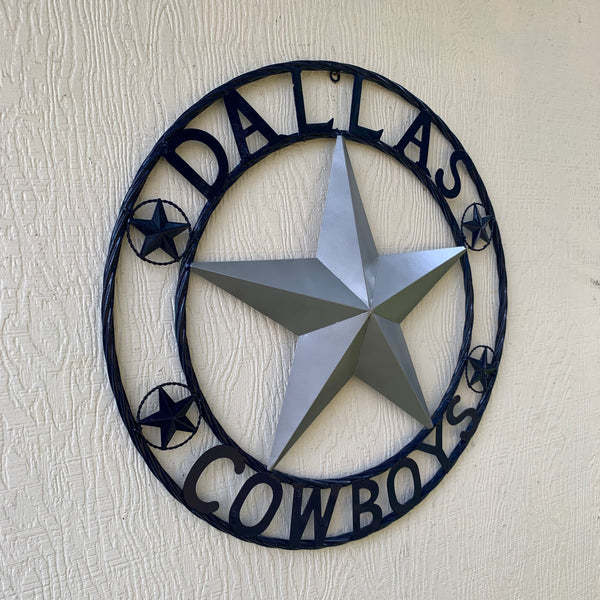 DALLAS COWBOYS SILVER & NAVY BLUE BARN STAR CUSTOM METAL VINTAGE LONE STAR WESTERN HOME DECOR HANDMADE 24",32",36",40",42",44",46",48",50"