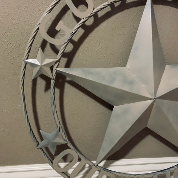 36" GOD BLESS OUR HOME RUSTIC BEIGE BARN METAL STAR ROPE RING WALL ART WESTERN HOME DECOR--FREE SHIPPING
