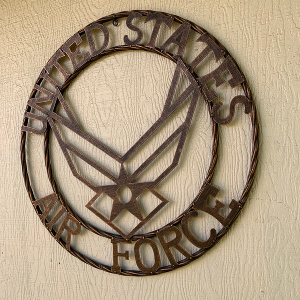 24" US AIR FORCE MILITARY METAL WALL ART WESTERN HOME DECOR AIRFORCE RUSTIC BRONZE