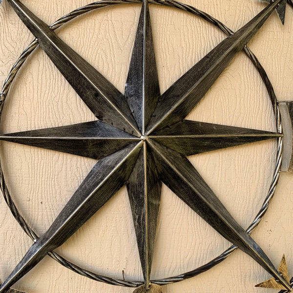 36" COMPASS GREY METAL ART WESTERN METAL ART HOME WALL DECOR RUSTIC GREY