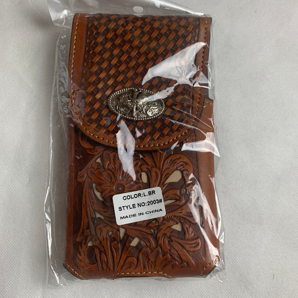 #LG2003 7.5" RODEO TAN BROWN & BEIGE LEATHER POUCH EXTRA LARGE  BELT LOOP HOLSTER CELL PHONE CASE UNIVERSAL OVERSIZE