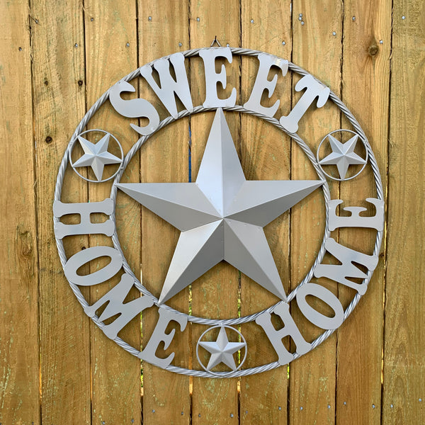 HOME SWEET HOME RUSTIC BEIGE METAL BARN STAR LONE STAR WALL ART WESTERN HOME DECOR HANDMADE NEW #EH10588