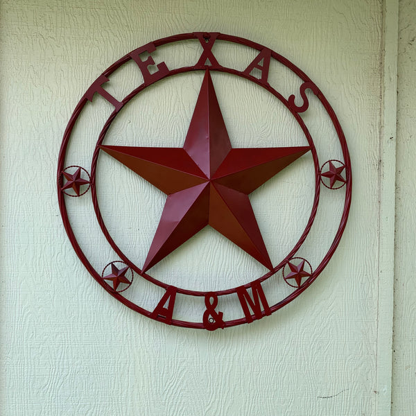 TEXAS A&M BURGUNDY RED BARN LONE STAR METAL CUSTOM VINTAGE CRAFT TEAM STAR WESTERN HOME DECOR HANDMADE SIZE:24",32",36",40",42",44",46",50"