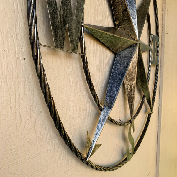 36" COMPASS GREY METAL ART WESTERN METAL ART HOME WALL DECOR RUSTIC GREY #EH10383