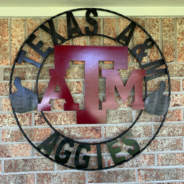 TEXAS A&M, GIGEM AGGIES THUMBS UP METAL CUSTOM VINTAGE CRAFT TEAM SIGN HANDMADE