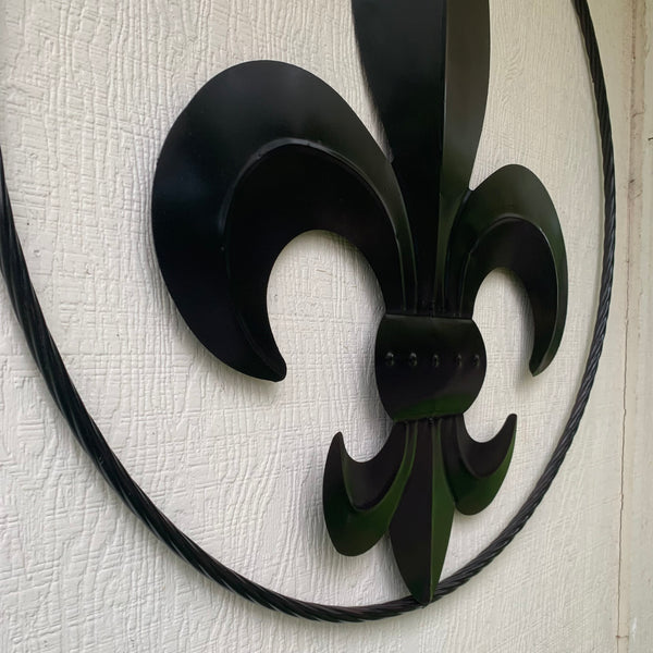 #EH10645 24", 36" GLOSS BLACK FLEUR DE LIS METAL WALL ART SIGN WESTERN HOME DECOR HANDMADE NEW
