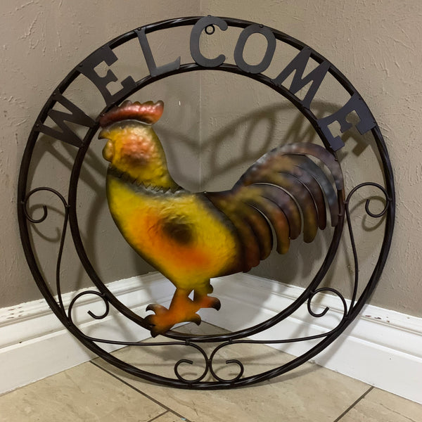 WELCOME 24" ROOSTER & METAL SCROLL STYLE WESTERN HOME DECOR HANDMADE NEW-#EH10143