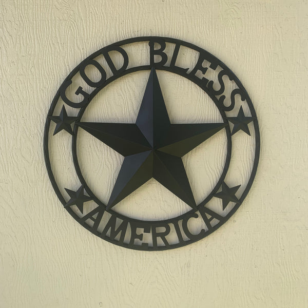 GOD BLESS AMERICA BLACK METAL BARN LONESTAR TWISTED RING METAL ART WESTERN HOME DECOR HANDMADE NEW-#EH10487
