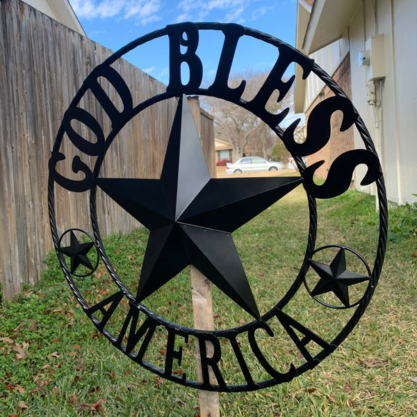 #EH10562 GOD BLESS AMERICA BLACK METAL BARN LONE STAR WESTERN HOME DECOR HANDMADE NEW