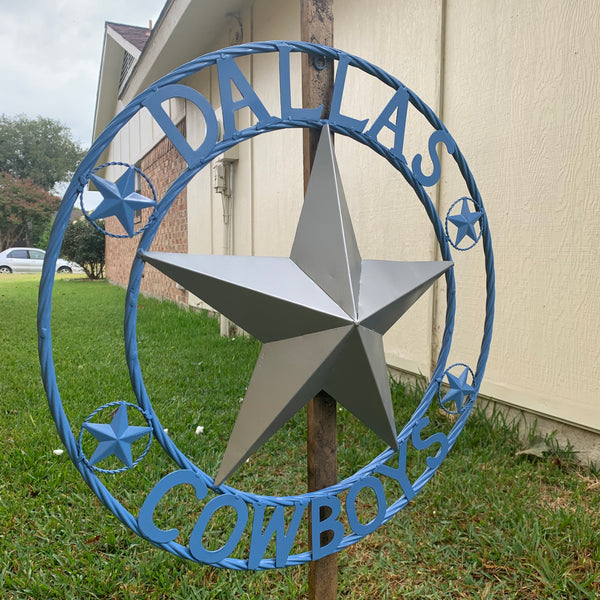 DALLAS COWBOYS LIGHT BLUE & SILVER DECOR METAL ART WESTERN HOME WALL DECOR SIZE:24",32",36",40",42",44",46",50"