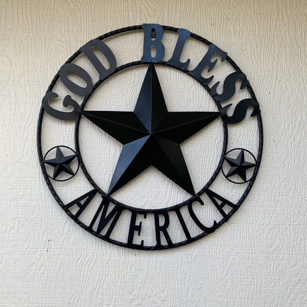 #EH10562 GOD BLESS AMERICA BLACK METAL BARN LONE STAR WESTERN HOME DECOR HANDMADE NEW