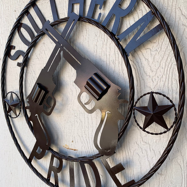 #SI_XL2132 SOUTHERN PRIDE 24" GUNS PISTOLS BROWN METAL WALL ART WESTERN HOME DECOR NEW