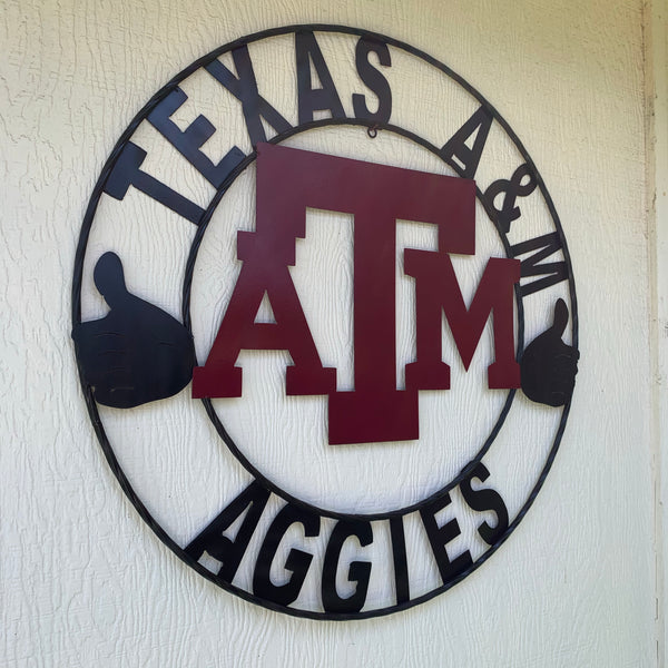 TEXAS A&M, GIGEM AGGIES THUMBS UP METAL CUSTOM VINTAGE CRAFT TEAM SIGN HANDMADE