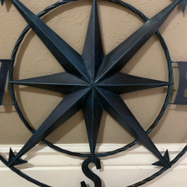 #SI_B8235 COMPASS NAVY BLUE 24" METAL SIGN WESTERN HOME DECOR HANDMADE NEW