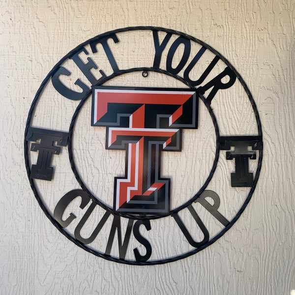 12", 18", 24", 32" GET YOUR GUNS UP TEXAS TECH METAL CUSTOM VINTAGE CRAFT TEAM SIGN HANDMADE