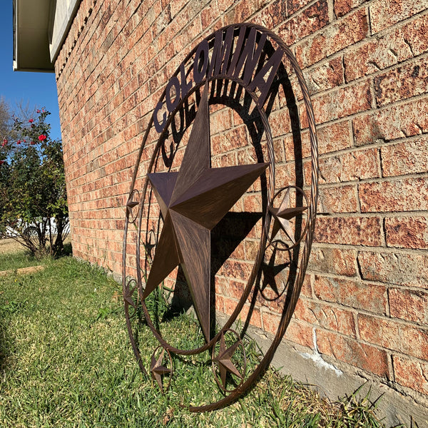 LOPEZ CUSTOM STAR NAME BARN METAL STAR 3d TWISTED ROPE RING WESTERN HOME DECOR RUSTIC  BRONZE HANDMADE 24",32",34",36",40",42",44",46",50"