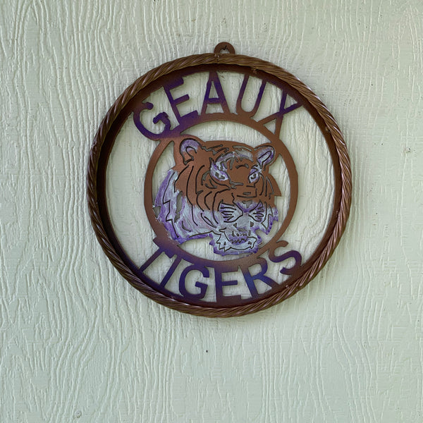 12",18",24",32" GEAUX TIGERS CUSTOM VINTAGE METAL CRAFT TEAM WALL ART HANDMADE