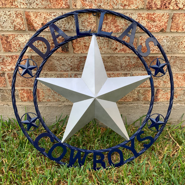 DALLAS COWBOYS SILVER & NAVY BLUE BARN STAR CUSTOM METAL VINTAGE LONE STAR WESTERN HOME DECOR HANDMADE 24",32",36",40",42",44",46",48",50"