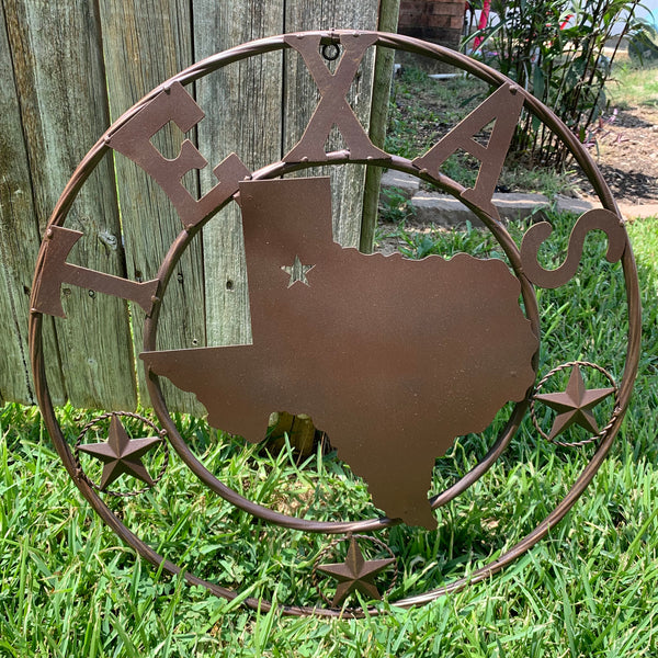 24" State of Texas Map Metal Wall Art Western Home Decor Vintage Rustic Bronze Copper New