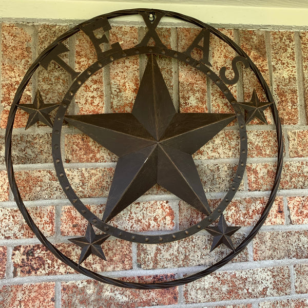 24" TEXAS BARN STAR BEADED METAL ART WESTERN HOME DECOR VINTAGE RUSTIC DARK BRONZE