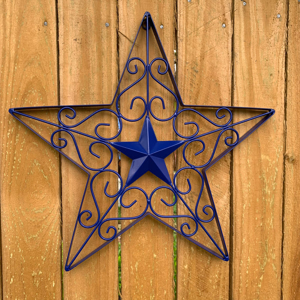17" SCROLL ART BRIGHT BLUE Barn Star Metal Wall Art Western Home Decor Vintage Rustic Bronze Copper Art New-#A18002