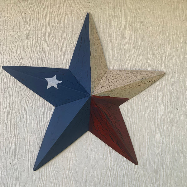 CRACKLE STYLE RED BEIGE & BLUE METAL BARN STAR METAL WALL ART WESTERN HOME DECOR RUSTIC NEW