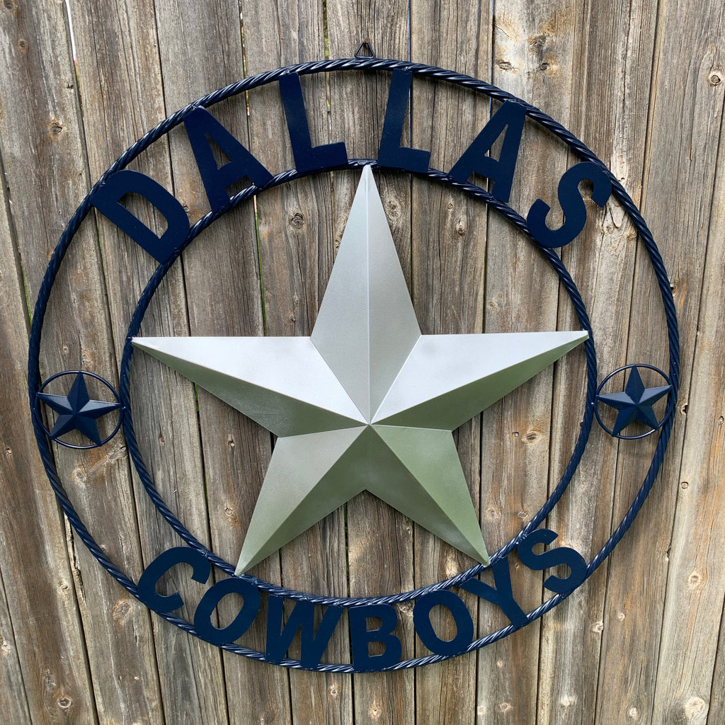 DALLAS COWBOYS SILVER & NAVY BLUE BARN STAR CUSTOM METAL VINTAGE LONE STAR WESTERN HOME DECOR HANDMADE SIZE:24",32",36",40",42",44",46",50"