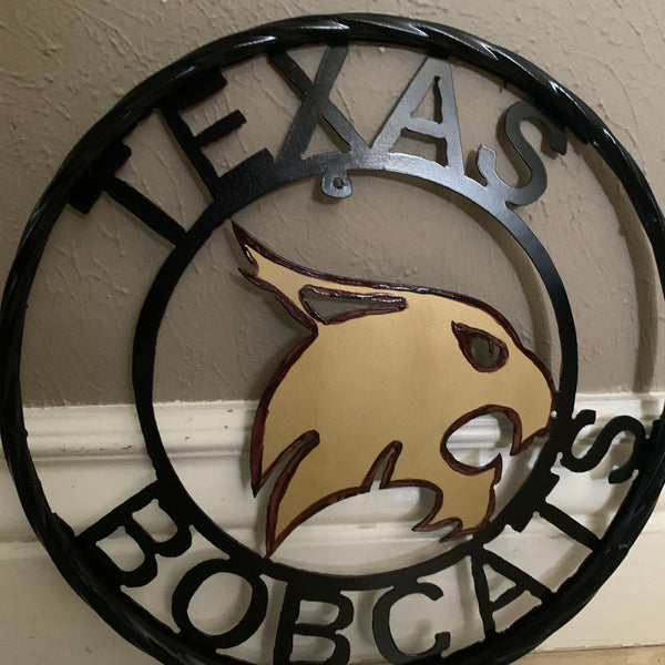 12" TEXAS BOBCATS CUSTOM METAL VINTAGE CRAFT SIGN TEAM WESTERN HOME DECOR HANDMADE