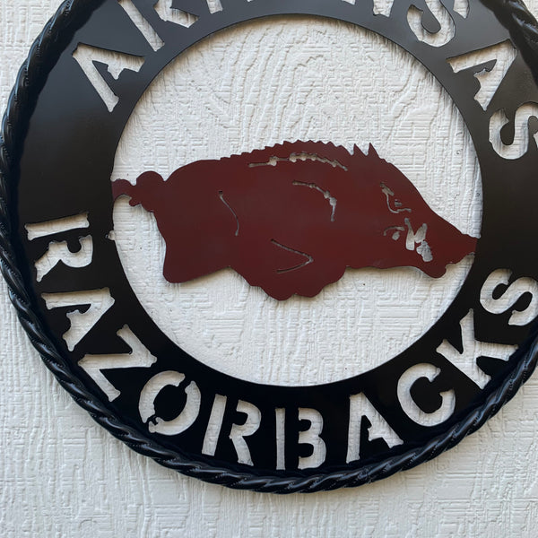 12", 18", 24", 32" ARKANSAS RAZORBACKS CUSTOM METAL VINTAGE CRAFT WIDE BAND RING TEAM SIGN HANDMADE