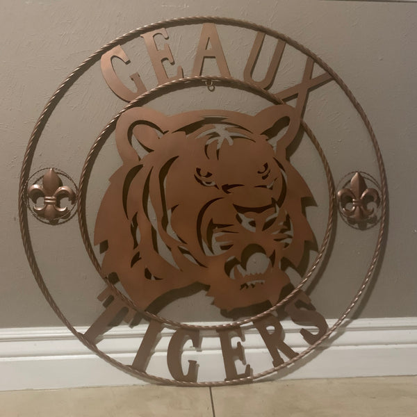 12",18", 24", 32", 36" GEAUX TIGERS HAMMERED COPPER CUSTOM METAL VINTAGE CRAFT SIGN TEAM HANDMADE