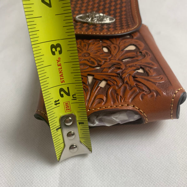 #LG2003 7.5" RODEO TAN BROWN & BEIGE LEATHER POUCH EXTRA LARGE  BELT LOOP HOLSTER CELL PHONE CASE UNIVERSAL OVERSIZE
