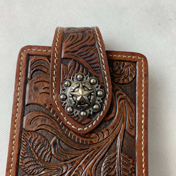 #WS341F 7" LONE STAR COFEE BROWN LEATHER POUCH EXTRA LARGE  BELT LOOP HOLSTER CELL PHONE CASE UNIVERSAL OVERSIZE--FREE SHIPPING