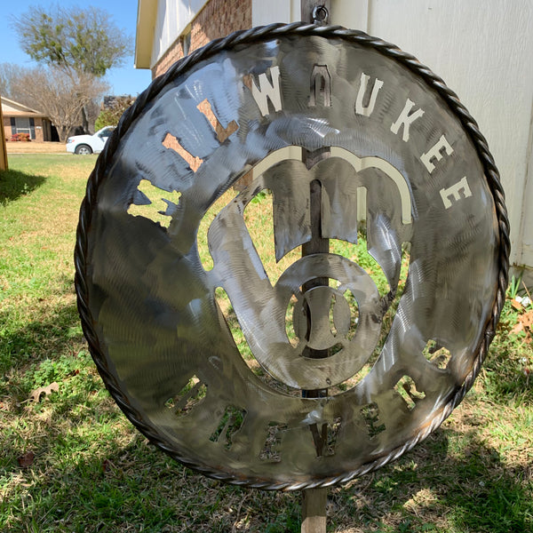 24" MILWAUKEE BREWERS RAW METAL WIDE BAND DISC STYLE CUSTOM METAL VINTAGE CRAFT TEAM SIGN HANDMADE