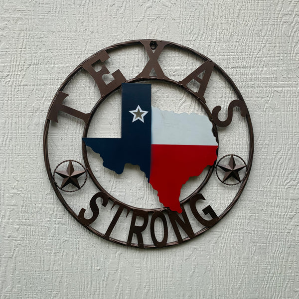 24" TEXAS STRONG BARN METAL WALL ART SIGN WESTERN HOME DECOR RED WHITE BLUE HANDMADE