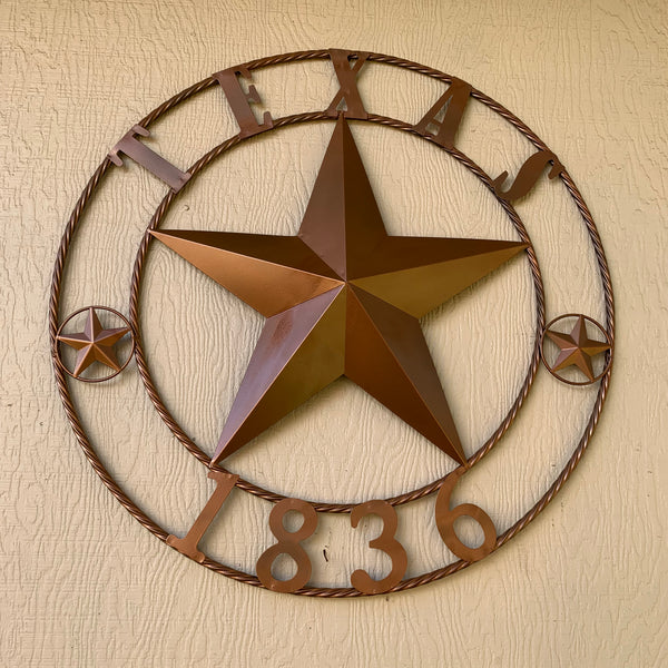 24", 32",36",40" TEXAS 1836 HAMMERED COPPER  BARN STAR METAL WALL WESTERN HOME DECOR RED WHITE BLUE ART