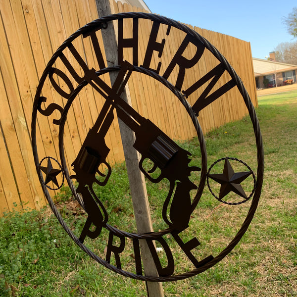 #SI_XL2132 SOUTHERN PRIDE 24" GUNS PISTOLS BROWN METAL WALL ART WESTERN HOME DECOR NEW