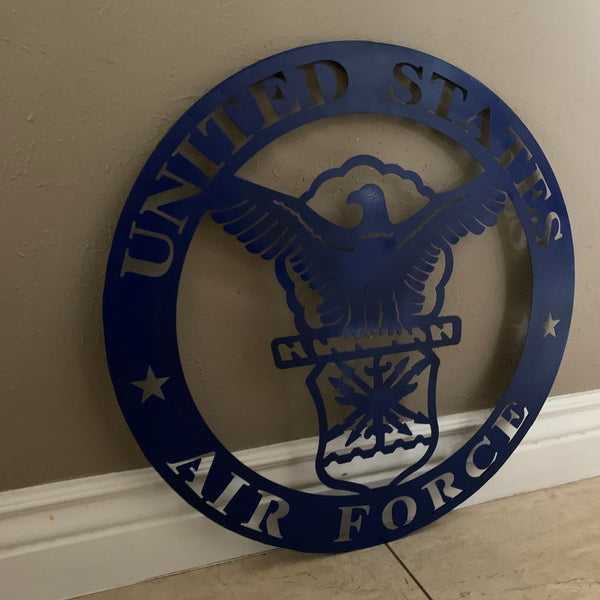 24" US AIR FORCE LASERCUT BLUE MILITARY METAL WALL ART AIRFORCE WESTERN HOME DECOR NEW