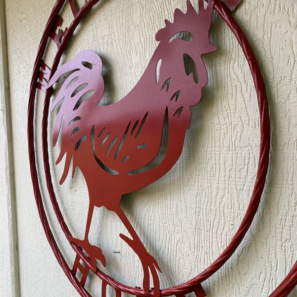 YOUR CUSTOM NAME RED ROOSTER LASERCUT METAL ART WITH RING DESIGN WESTERN METAL ANIMAL ART HOME WALL DECOR BRAND NEW