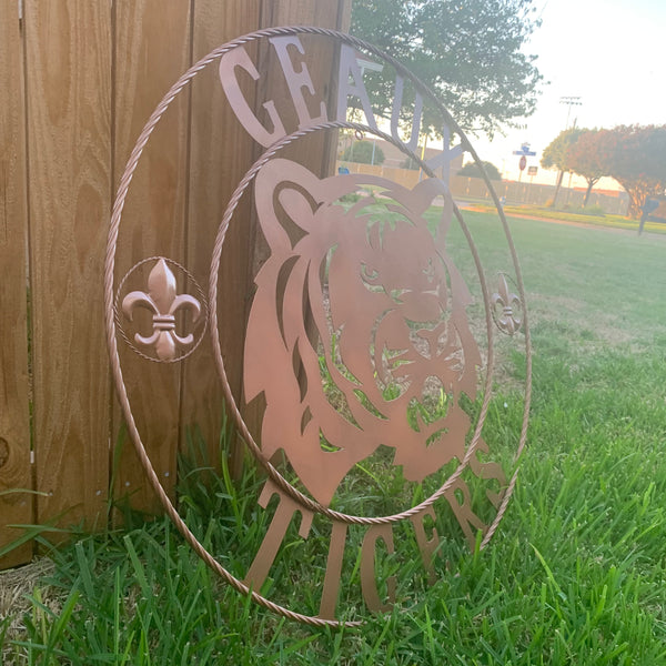 12",18", 24", 32", 36" GEAUX TIGERS HAMMERED COPPER CUSTOM METAL VINTAGE CRAFT SIGN TEAM HANDMADE