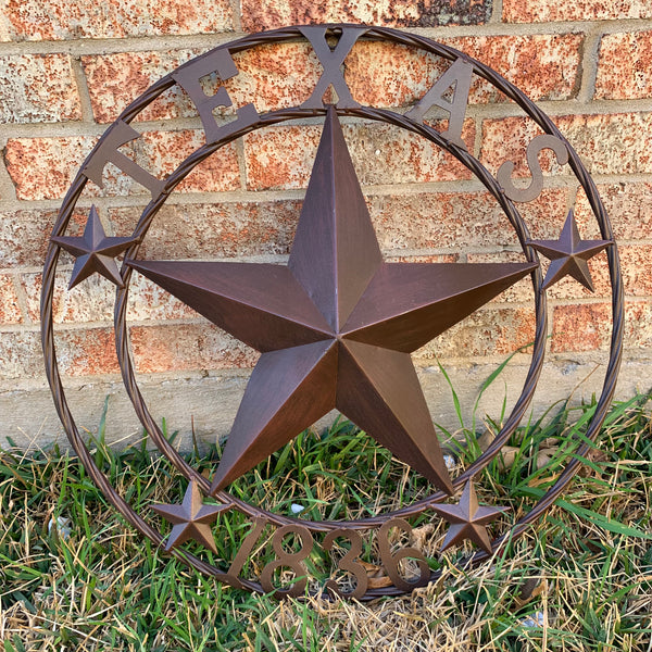 24", 32",36",40" TEXAS 1836 RUSTIC BROWN BARN STAR METAL WALL WESTERN HOME DECOR HANDMADE