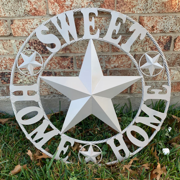 HOME SWEET HOME RUSTIC BEIGE METAL BARN STAR LONE STAR WALL ART WESTERN HOME DECOR HANDMADE NEW #EH10588