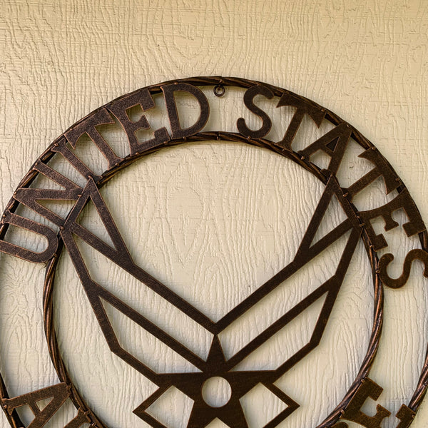 24" US AIR FORCE MILITARY METAL WALL ART WESTERN HOME DECOR AIRFORCE RUSTIC BRONZE