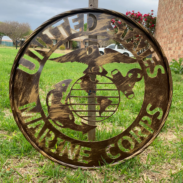 #EH10085 18",24",32" US MARINE CORPS MILITARY LASERCUT METAL PATRIOTIC WALL ART WESTERN HOME DECOR HANDMADE RUSTIC BRONZE COPPER