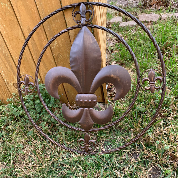 MULTI FLEUR DE LIS METAL WALL ART WESTERN HOME DECOR VINTAGE RUSTIC BROWN ART NEW