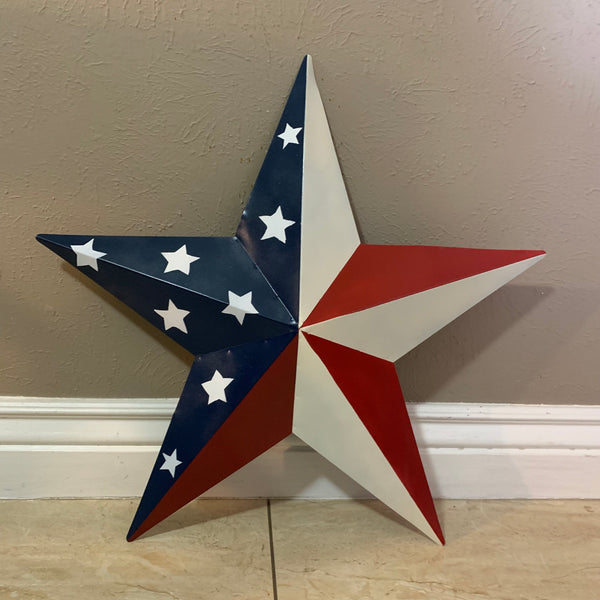 12",16",24",30",36" USA AMERICAN FLAG STAR STYLE #1 RED WHITE & BLUE METAL BARN STAR WALL ART HANDMADE STYLE# 1