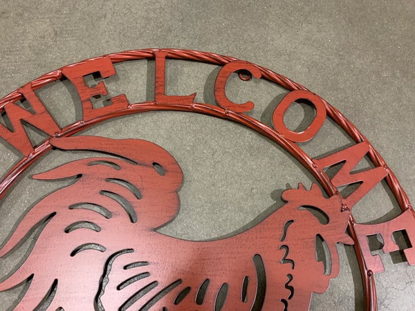 24" ROOSTER WELCOME WITH RING DESIGN WESTERN METAL ANIMAL ART HOME WALL DECOR BRAND NEW